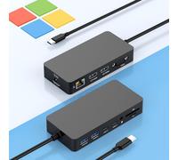 Estación de acoplamiento Microsoft Surface Thunderbolt 4 Triple pantalla con fuente de alimentación, 12 en 1 con doble HDMI 4K y VGA para Surface Pro 11/10/9/8/X/7+/7, ordenador portátil 7/6/5/4/3