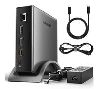 Estación de acoplamiento para laptop, PD3.1 triple base de pantalla con potencia de 140 W, 8K a 30 Hz/4K a 144 Hz Displayport*2 + HDMI, RJ45, USB-C de 10 Gbps, 2 USB-A 3.0, audio/micrófono, para