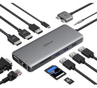 Estación de acoplamiento para MacBook Pro, adaptador HDMI de doble monitor, adaptadores USB C 12 en 1 para MacBook Pro Air Mac HDMI Dock Dongle Dual USB C a Dual HDMI VGA Ethernet AUX 4USB SD/TF100W