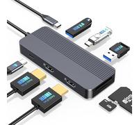 Estación de acoplamiento para monitor dual para HP/Dell/Lenovo/MacBook, adaptador de concentrador USB C con HDMI dual 4K, estación de acoplamiento 8 en 1, base USB C con USB 3.0, carga PD, lector de