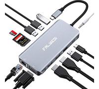 Estación de acoplamiento para portátil, monitor Daul 12 en 1 USB C Hub adaptador multipuerto con 2 HDMI, VGA, PD, Ethernet, SD/TF, puertos A, micrófono/audio, compatible con MacBook/Dell/HP y Lenovo