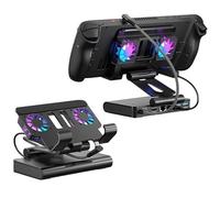 Estación de acoplamiento para ROG Ally X/Steam Deck/MSI Claw/LEGION Go, base de refrigeración RGB con ventiladores duales, 4K 144Hz HDMI 2.1 100W PD USB 3.2 Gigabit Ethernet soporte ajustable