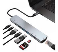 Estación de acoplamiento Prettyui 8 en 1 Tipo C para portátil, HDMI / USB 3.0 / TF / SD, replicador de puerto PD, divisor, 2 puertos USB 3.0,