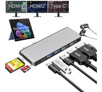 Estación de Acoplamiento Surface Pro 9/10/11/X con Cuatro Pantallas, 2X 4K HDMI, Thunderbolt 4 USB-C (40 Gbps de Datos, 100 W PD), 2X USB 3.0, Lector de Tarjetas SD/TF, Audio de 3,5 mm