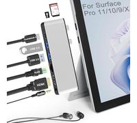 Estación de acoplamiento Surface Pro 9, adaptador Surface Pro 9 con HDMI LAN4K de 100 Mbps, USB-C Thunderbolt 4 (video 8K + datos de 40 G + carga de 100 W), 2 USB 3.0, ranura para tarjeta SD/TF, audio