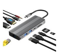 Estación de acoplamiento USB-C 10 en 1 con HDMI dual 8K, USB 3.0 de 5 Gbps, carga PD de 100 W, Gigabit Ethernet, lector de tarjetas SD/TF, audio, compatible con Windows/macOS/Linux