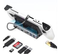 Estación de Acoplamiento USB C 10 en 1 para Steam Deck y Rog Ally con Interfaz Multimedia 4K HD, Puerto de Red de 1000 Mbps, Ventilador de Refrigeración Dual