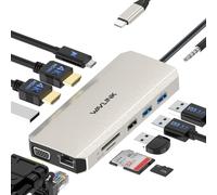 Estación de acoplamiento USB-C 12 en 1, adaptador de pantalla triple WAVLINK tipo C con 2 puertos HDMI 4K y 1 puerto VGA 2K, carga para ordenador portátil de 85 W, Ethernet, MicroSD y lector de