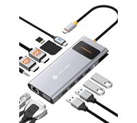 Estación de acoplamiento USB C 12 en 1, doble monitor, triple pantalla, adaptador multipuerto NOVOO USB C, para MacBook, Dell, HP, Lenovo, Surface
