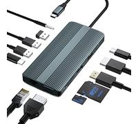 Estación de Acoplamiento USB C,12 en 1 Hub de computadora portátil Tipo C de Triple Pantalla 4K DP HDMI, 1080P VGA,100W PD, 2 USB3.0 + USB2.0, 1000M Ethernet, Tarjeta SD/TF, Audio de 3,5 mm