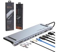 Estación de acoplamiento USB C 12 en 1 para laptop con HDMI dual 4K, puertos USB-A y C, audio Gigabit Ethernet y ranuras SD, base universal para Mac y Windows