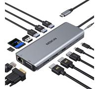 Estación de acoplamiento USB-C 14 en 1 - Base de doble monitor para portátil con 2 HDMI, VGA, 5 USB, SD/TF para portátiles Dell/Surface/HP/Lenovo