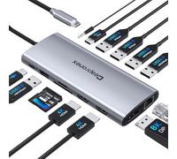 Estación de acoplamiento USB C 14 en 1 con 2 HDMI 4K + DP 8K 3 monitores triple pantalla para laptop, MacBook Pro/Air/HP/DELL/Lenovo, USB C Hub Dongle Dock con USB 3.0, RJ45, 100W PD, SD/TF, audio