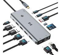 Estación de acoplamiento USB C 3 HDMI, 12 en 1, 3 monitores, pantalla triple, 100 W PD, 10 Gbps USB A/C 3.1, RJ45 Ethernet, lector de tarjetas SD/TF para Dell/HP/Lenovo