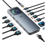 Estación de acoplamiento USB C 3 HDMI Estación de acoplamiento para portátil 3 monitores 13 en 1 USB C Hub Triple Display con 3X 4K HDMI, 2,5G Ethernet, PD 100W, 5X 10Gbps USB 3.1, pantalla
