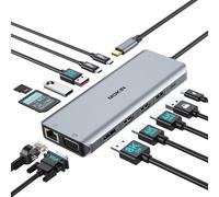 Estación de acoplamiento USB C, 4 monitores, 13 en 1, HDMI dual + 8K DP+VGA, 10 Gbps, 100 W PD, 6 puertos USB C/A, Ethernet, SD/TF, MOKiN estación de acoplamiento para laptop MacBook/Dell/HP/Surface