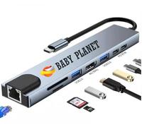 Estación de acoplamiento USB C, 8 en 1 tipo C Hub USB C Dongle con HDMI 4K a 60Hz, RJ45 Ethernet, entrega de energía de 100 W, lector de tarjetas SD/TF, 2 puertos USB, hub USB tipo C para MacBook Pro