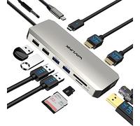 Estación de acoplamiento USB C a adaptador HDMI dual USB C Hub doble monitor, 13 en 1 multipuerto triple pantalla tipo C dongle con doble HDMI 4K, DP, cargador PD, 5 USB, Ethernet, lector de tarjetas