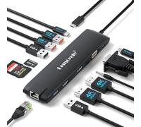 Estación de acoplamiento USB C/A de 10 Gbps, 3 pantallas 14 en 1, concentrador USB Lemorele 2 x 4K HDMI, Gigabit Ethernet, 4 x USB 3.0/2.0, VGA, Type-C 3.1, PD 100W, audio, SD/TF para Windows, MacBook