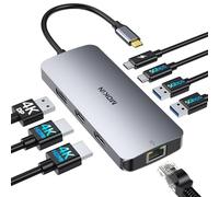 Estación de Acoplamiento USB-C con Doble HDMI, MOKiN 8 en 1 para 3 Monitores 4K, con 2 Puertos HDMI y 1 DisplayPort, Ethernet de 1 Gbps, PD 100 W y 3 Puertos USB 3.0 para DELL, HP y Lenovo