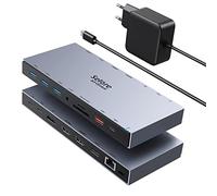 Estación de acoplamiento USB-C con fuente de alimentación de 65W, 15 en 1 Dock para ordenador portátil con 4K Dual HDMI, 4K DisplayPort, 100W PD, Gigabit Ethernet, 10 Gbps USB-C Datos, USB 3.1/3.0/2.0