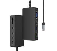 Estación de acoplamiento USB C con fuente de alimentación y triple pantalla (2 HDMI + VGA), compatible con dispositivos Surface Pro.