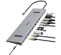 Estación de Acoplamiento USB C con Monitor Dual, hub USB-C (11 en 1), estación de Acoplamiento para Laptop, Adaptador multipuerto USB C Hub con 100 W PD, 4K HDMI, VAG, 3.0 USB, Puerto Ethernet, SD/FT