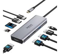 Estación de acoplamiento USB C con triple pantalla dual HDMI, adaptador 9 en 1 para ordenador portátil a Displayport adaptador SD TF lector de tarjetas 2USB 2.0, 1 USB 3.0, 100 W PD para Dell XPS 13