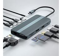 Estación de Acoplamiento USB C, concentrador USB C 12 en 1, Adaptador multipuerto HDMI Dual, Pantalla Triple, Compatible con HDMI 4K, VAG, DP, 2 x USB 3.0 (5 Gbps), USB 2.0, Tipo C, 100 W PD, TF/SD,