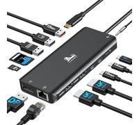 Estación de Acoplamiento USB C Docking Station Dos Monitores 13 en 1 Hub USB-C Triple Pantalla con 2 HDMI, DisplayPort, 5 USBC/A, Ethernet, 100W PD, SD/TF, Audio/micrófono para DELL HP Surface, Negro