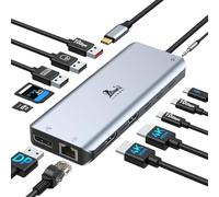 Estación de Acoplamiento USB C Docking Station para Dos Monitores 13 en 1 Hub USB-C Triple Pantalla con 2 HDMI, DisplayPort, 5 USBC/A, Ethernet, 100 W PD, SD/TF, Audio/micrófono para DELL HP Surface