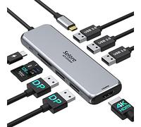 Estación de acoplamiento USB-C Dual DisplayPort 9 en 1 para ordenador portátil, monitor dual con 2 DP, HDMI, 100 W PD, 3 x USB 3.0, lector de tarjetas SD y TF, concentrador USB-C para MacBook/Dell