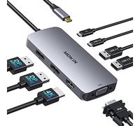 Estación de acoplamiento USB C Dual DisplayPort, concentrador USB 8 en 1 con 2 DP, HDMI, VGA, USB C 2.0, A 2.0, puerto de carga PD, adaptador de monitor múltiple para portátiles Dell/HP y Lenovo