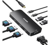 Estación de acoplamiento USB C dual DisplayPort, concentrador USB con 2 DP, HDMI, VGA, USB C 2.0, A 2.0, puerto de carga PD, adaptador de monitor múltiple para portátiles Dell/HP, color negro