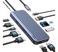 Estación de Acoplamiento USB C Dual HDMI, 13 en 1 Con Triple Display, 2 HDMI, 4K DP, 10G USB A/C 3.1, 100W PD, RJ45, SD/TF, 3,5 mm