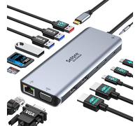 Estación de acoplamiento USB C Dual HDMI 14 en 1, estación de acoplamiento triple pantalla USB C Hub con 2 x 4K HDMI, VGA, 10 Gbps 2 x USB C y USB A, Gigabit Ethernet, 100 W PD, SD/Micro SD, audio y