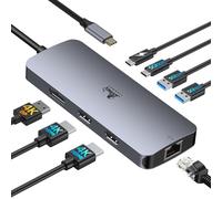 Estación de acoplamiento USB C Dual Monitor 8 en 1 para ordenador portátil, 2 monitores, USB C Hub con 4K Dual HDMI, DisplayPort, 1 Gbps Ethernet, 100 W PD, 3 USB A/C 3.0 Adaptador Compatible con Dell