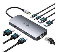 Estación de acoplamiento USB C Dual Monitor, 8 en 1 para ordenador portátil, estación de acoplamiento triple con pantalla 4K con 2 HDMI, DisplayPort, 1 Gbps Ethernet, 100 W PD Charging, USB 3.0