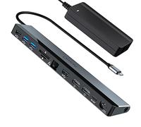 Estación de acoplamiento USB C dual monitor con adaptador de corriente: NewQ 12 en 1 Thunderbolt 3 | 4 Dock, Dual 4K HDMI, 4 USB, audio, Ethernet, ranura SD/TF, salida PD de 18 W, para Mac, HP, Dell