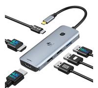 Estación de acoplamiento USB C Dual Monitor, USB C a Dual HDMI Adaptador para Windows con doble HDMI 4K HDMI, 3 puertos USB, puerto de carga PD, compatible con Dell XPS 1315, Lenovo Yoga, HP x360 y