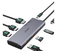 Estación de acoplamiento USB C, estación de acoplamiento 7 en 1 3 monitores con doble HDMI 4K@60Hz y DisplayPort único (8K@30Hz/4K@144Hz), 100W PD, 10Gbps 3USB, USB C Hub compatible con HP/Dell/Lenovo