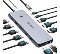 Estación de acoplamiento USB C Hub USB C para laptop, adaptador multipuerto de doble monitor, USB C a 2 HDMI, DisplayPort, carga PD, Ethernet, 7 puertos USB C/A 3.1/3.0/2.0, audio