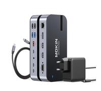 Estación de Acoplamiento USB-C Monitor Dual con Adaptador 65 W, 15 en 1 Dock USB-C Compatible con 4 Pantallas, 2 HDMI DisplayPort, VGA, Type-C/A, RJ45, PD 100W, Audio, SD/microSD para DELL/HP