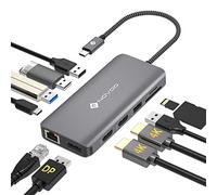 Estación de acoplamiento USB C Monitor dual HDMI 4K@60Hz DP Estación de acoplamiento portátil Triple Display USB Tipo C Hub Adaptador multipuerto Ethernet 4USB SD/TF 100W PD Dongle para Dell HP Surface Lenovo Thinkpad Laptop