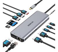 Estación de acoplamiento USB C para computadora portátil, doble monitor HDMI 4K DP Triple Display Hub 10G, 13 en 1 MOKiN USB C Hub con 3 monitores, Displayport, USB3.1, RJ45, 100W PD, lector de