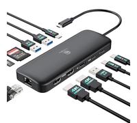 Estación de acoplamiento USB C para monitor dual 11 en 1 para portátil con 2 HDMI Dual 4K, Ethernet de 1 Gbps, puerto USB C PD de 100 W, 5 puertos USB, ranura para tarjeta SD/TF para Dell, HP, Lenovo,