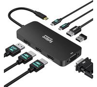 Estación de acoplamiento USB C para monitor dual, 2 HDMI, multimonitor, portátil, USB C a cuádruple, adaptador multipuerto con 2 HDMI, DisplayPort, VGA, PD, 100 W, USB 2.0 para Dell, HP, Lenovo, Asus