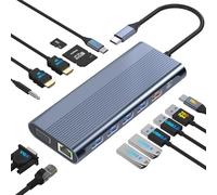 Estación de acoplamiento USB C para monitor dual para portátiles Dell/HP/Lenovo/Mac, adaptador HDMI dual para 2 monitores, estación de acoplamiento para laptop 14 en 1, monitor dual con USB / HDMI