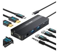 Estación de acoplamiento USB C para monitores duales, estación de acoplamiento para portátil con HDMI dual 4K a 60HZ, 1 VGA 1080P a 60HZ, 2 USB A 5G, 1 USB C 5G, audio de 3,5 mm, PD100W, estación de
