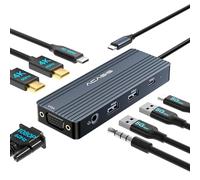 Estación de acoplamiento USB C para monitores duales, estación de acoplamiento para portátil con HDMI dual 4K a 60HZ, 1 VGA 1080P a 60HZ, 2 USB A 5G, 1 USB C 5G, audio de 3,5 mm, PD100W, estación de